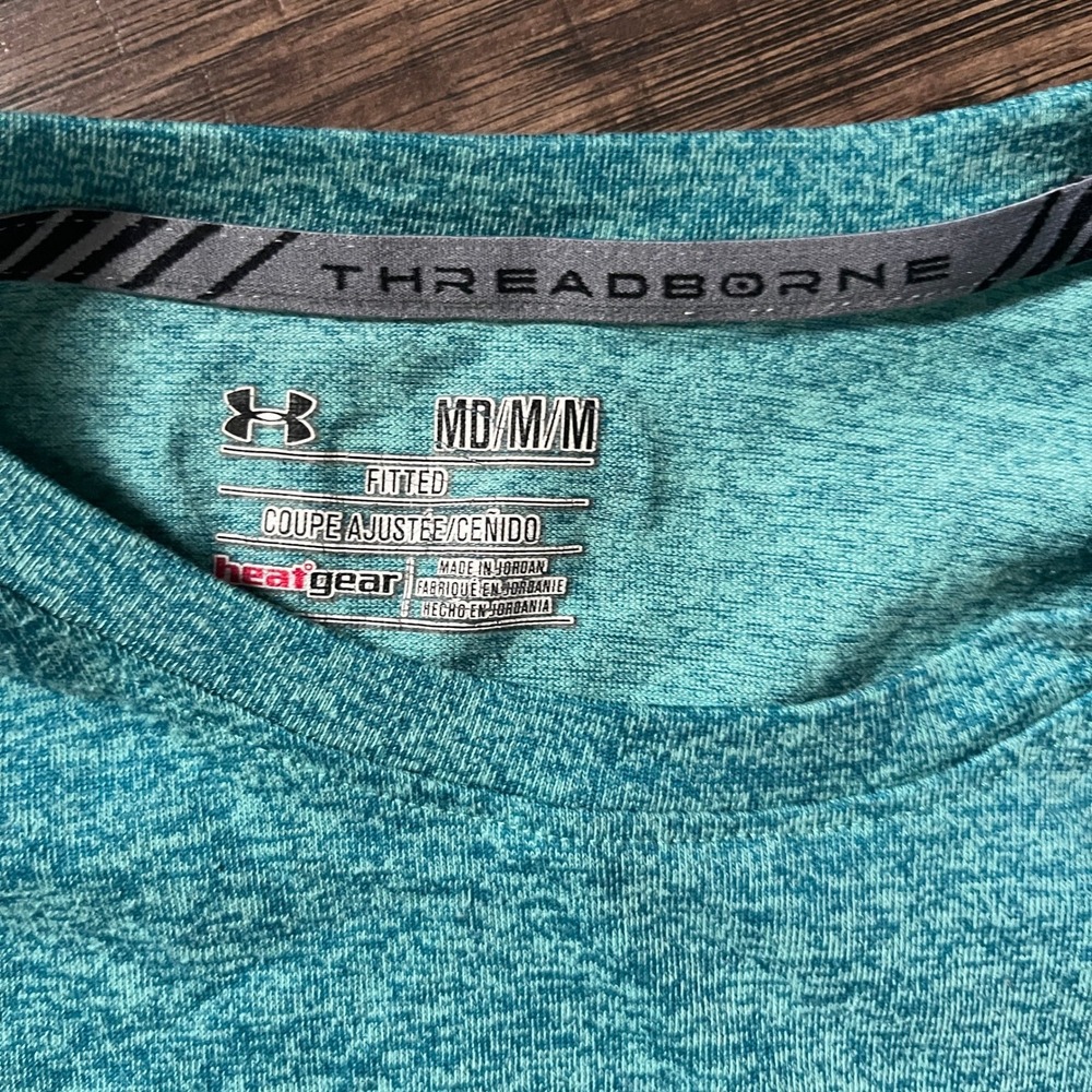 Under Armour Womens Threadborne HeatGear Fitted T-Shirt Teal Heather Medium - Picture 4 of 7